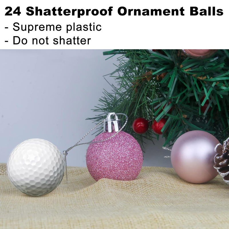 GameXcel Bubblegun Pink 1.6" Small Christmas Balls Christmas Tree Decoration Ornaments Shatterproof Hanging Balls for Birthday Halloween Holiday Wedding Decorations Set of 24pcs - Image 3